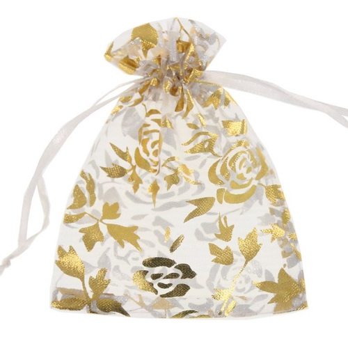 drawstring gold rose favor pouches