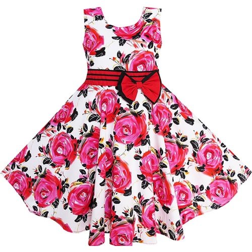 girls red rose party dress